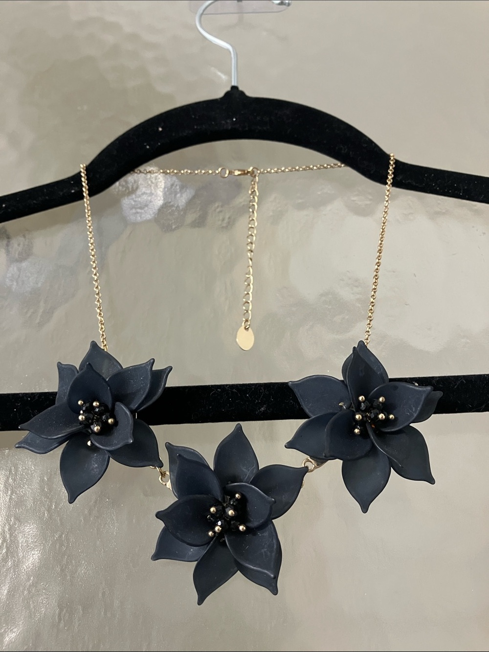 Claire's Gold-Tone Necklace with Black Beaded Floral Pendants